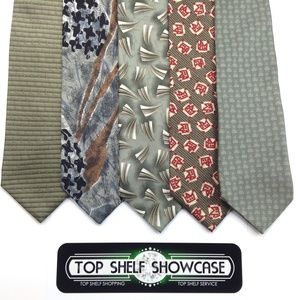 LOT of 5 Men's Ties Green Brown Silver Variety EUC